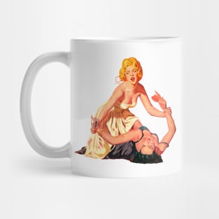 Blonde and Brunette Fight Pulp Fiction Sexy Pin Up Girls Real Men Love Lies Bleeding Retro Comics Vintage Old Mug